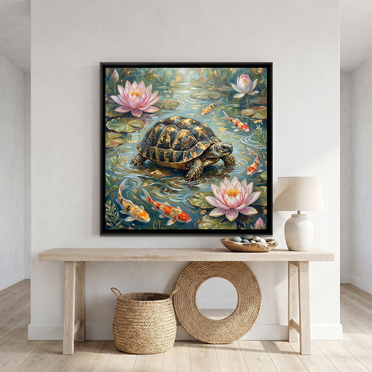 Vastu Tortoise — canvas art shown in a second room setting