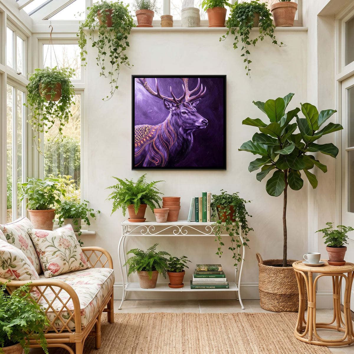 Stag — canvas art shown in a second room setting