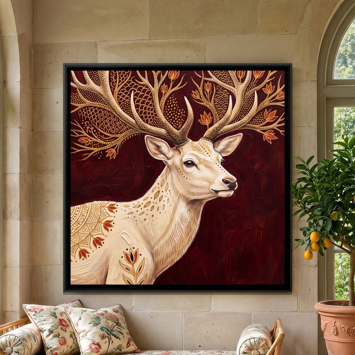 Stag — framed canvas art hung on a wall