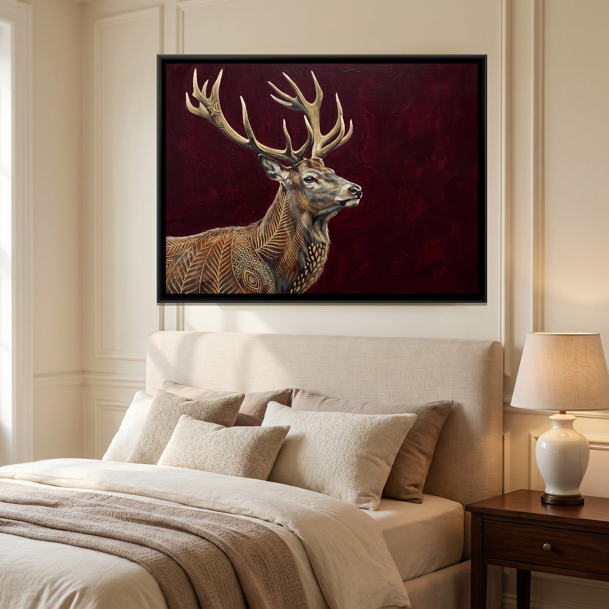 Stag — canvas art shown in a second room setting