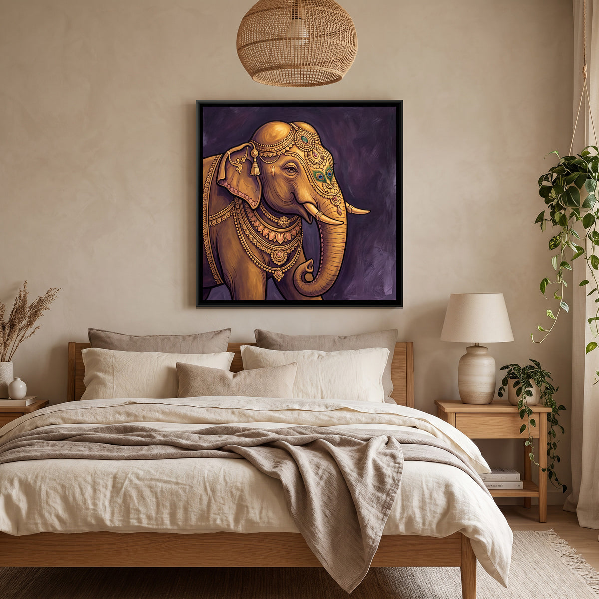 Elephant — canvas art shown in a second room setting