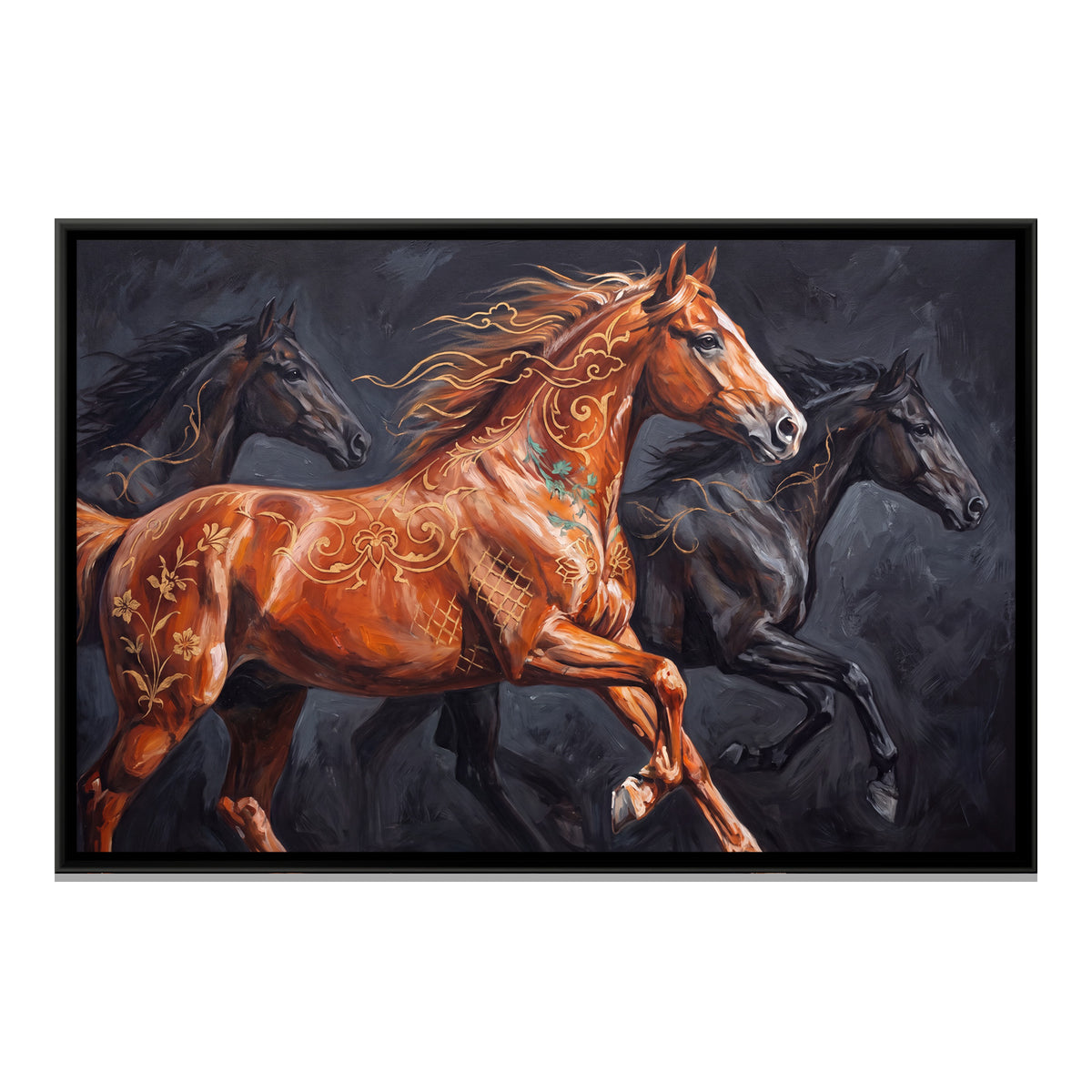 Galloping Horses — framed canvas print, front view