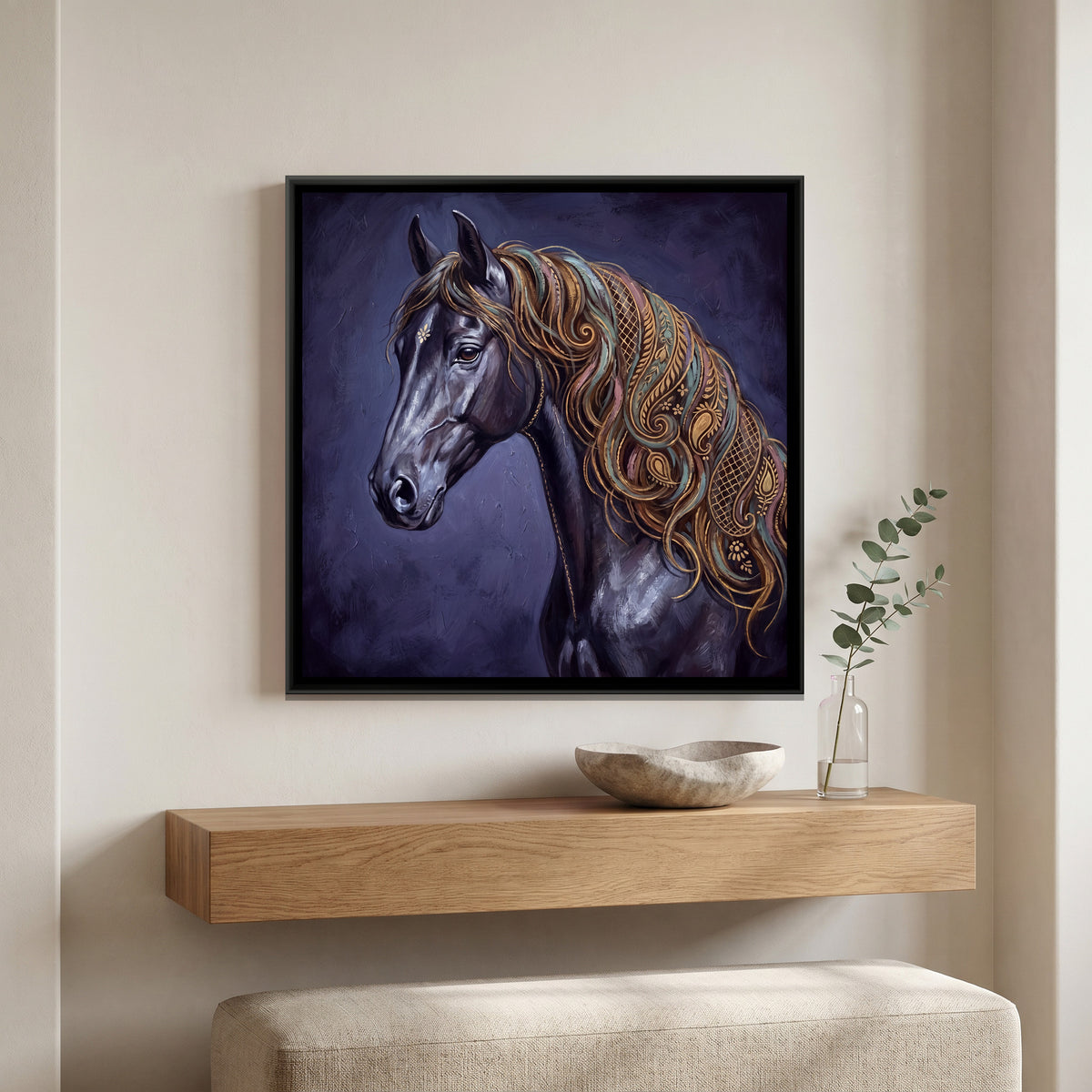 Horse Portrait — canvas art shown in a styled room