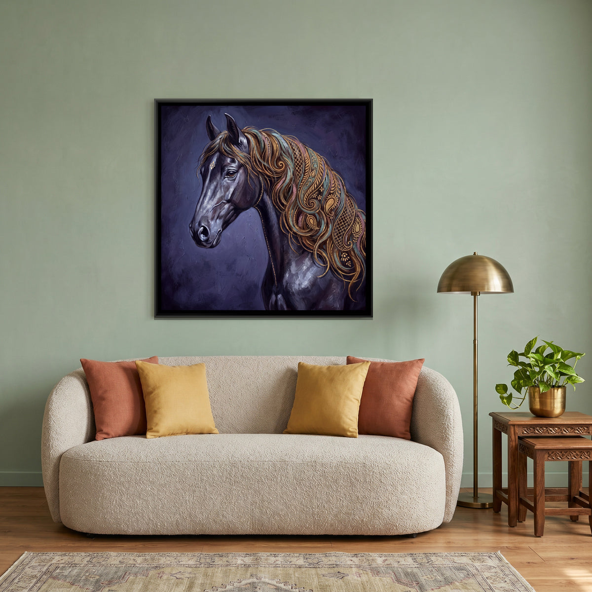 Horse Portrait — canvas art shown in a second room setting