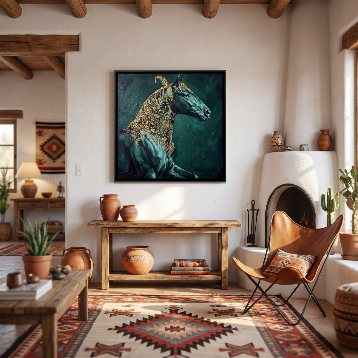 Horse Portrait — canvas art shown in a second room setting