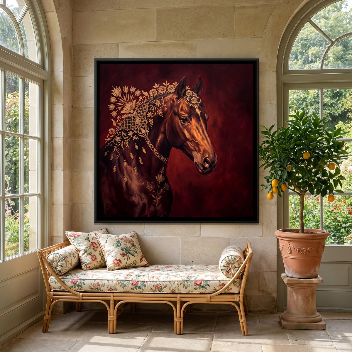 Horse Portrait — canvas art shown in a styled room