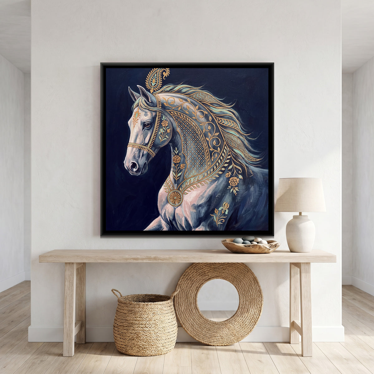 Horse Portrait — canvas art shown in a styled room