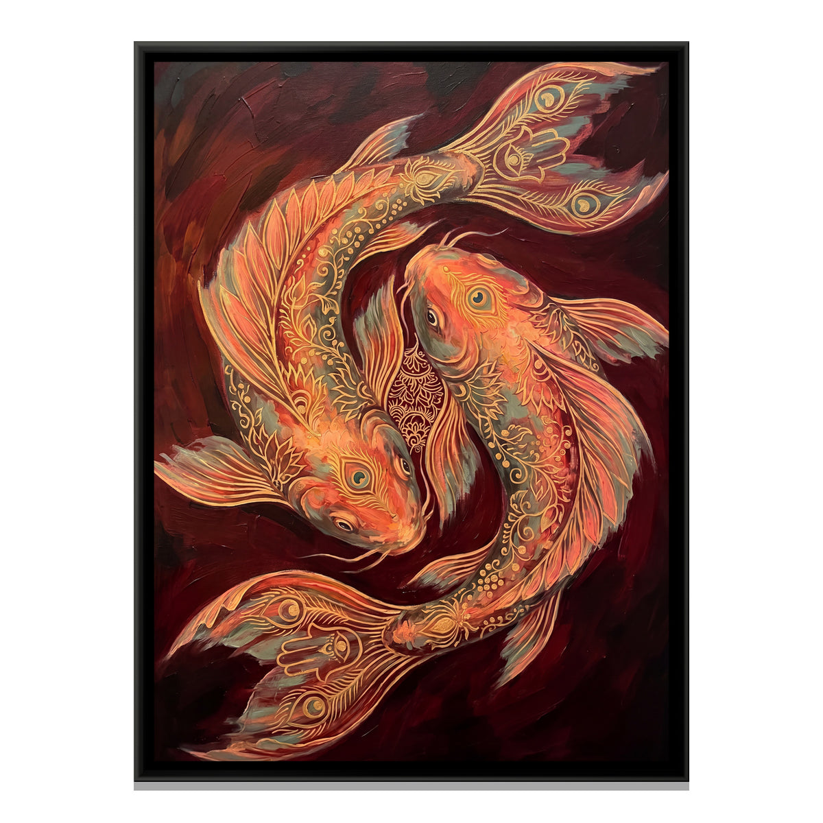 Koi Fish Pair — framed canvas print, front view