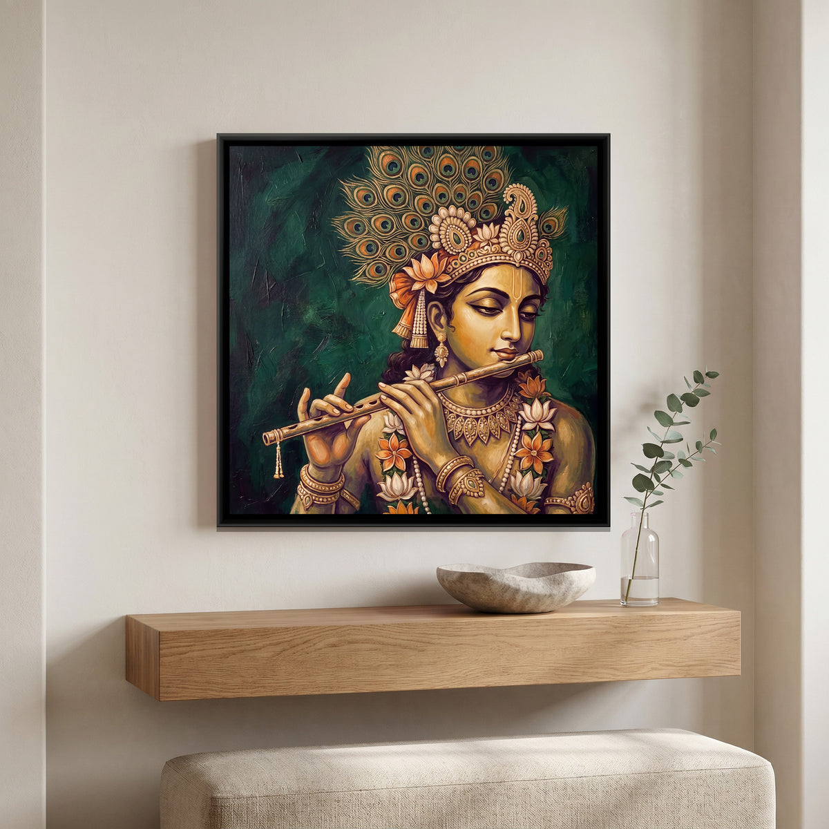 Shri Krishna — canvas art shown in a styled room
