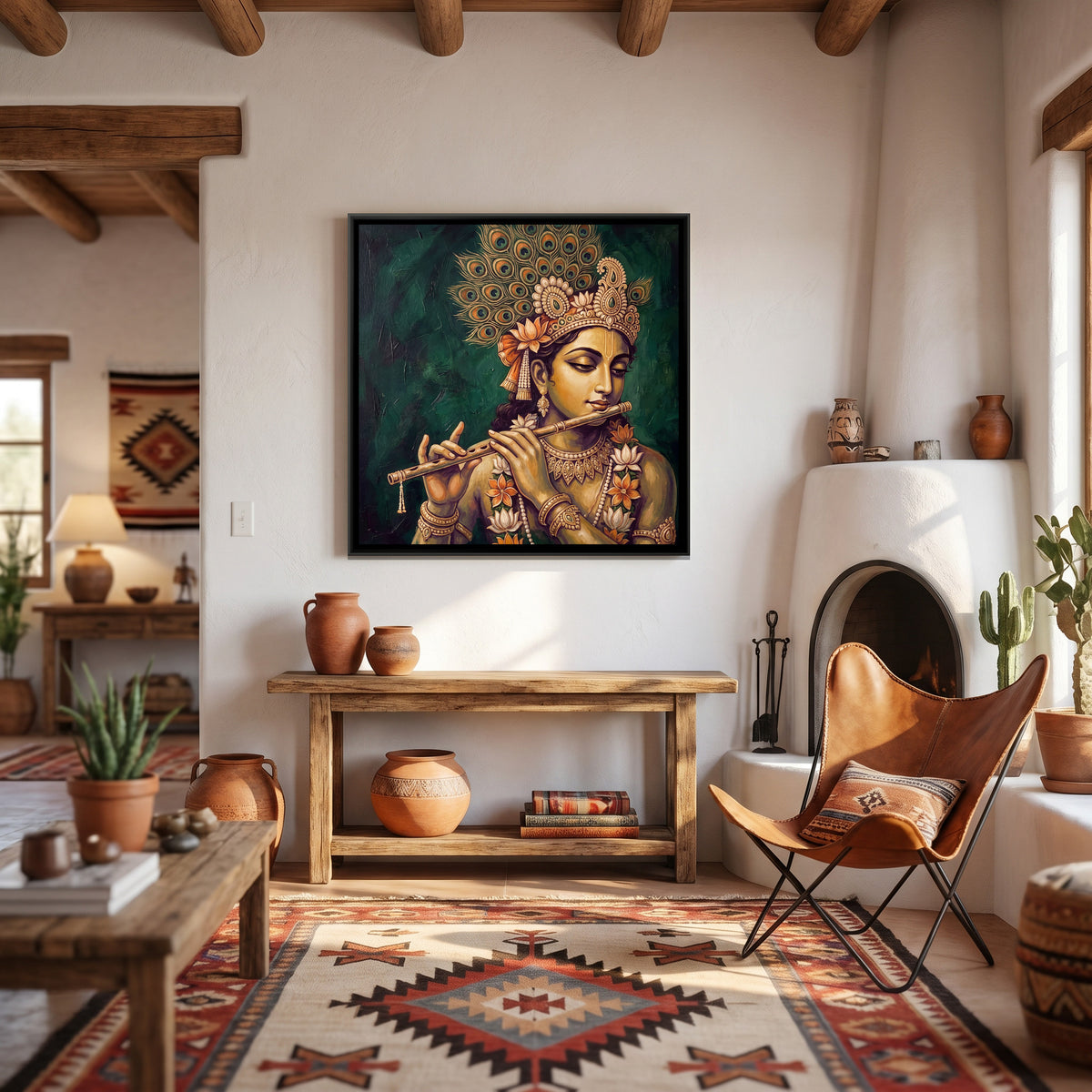 Shri Krishna — canvas art shown in a second room setting