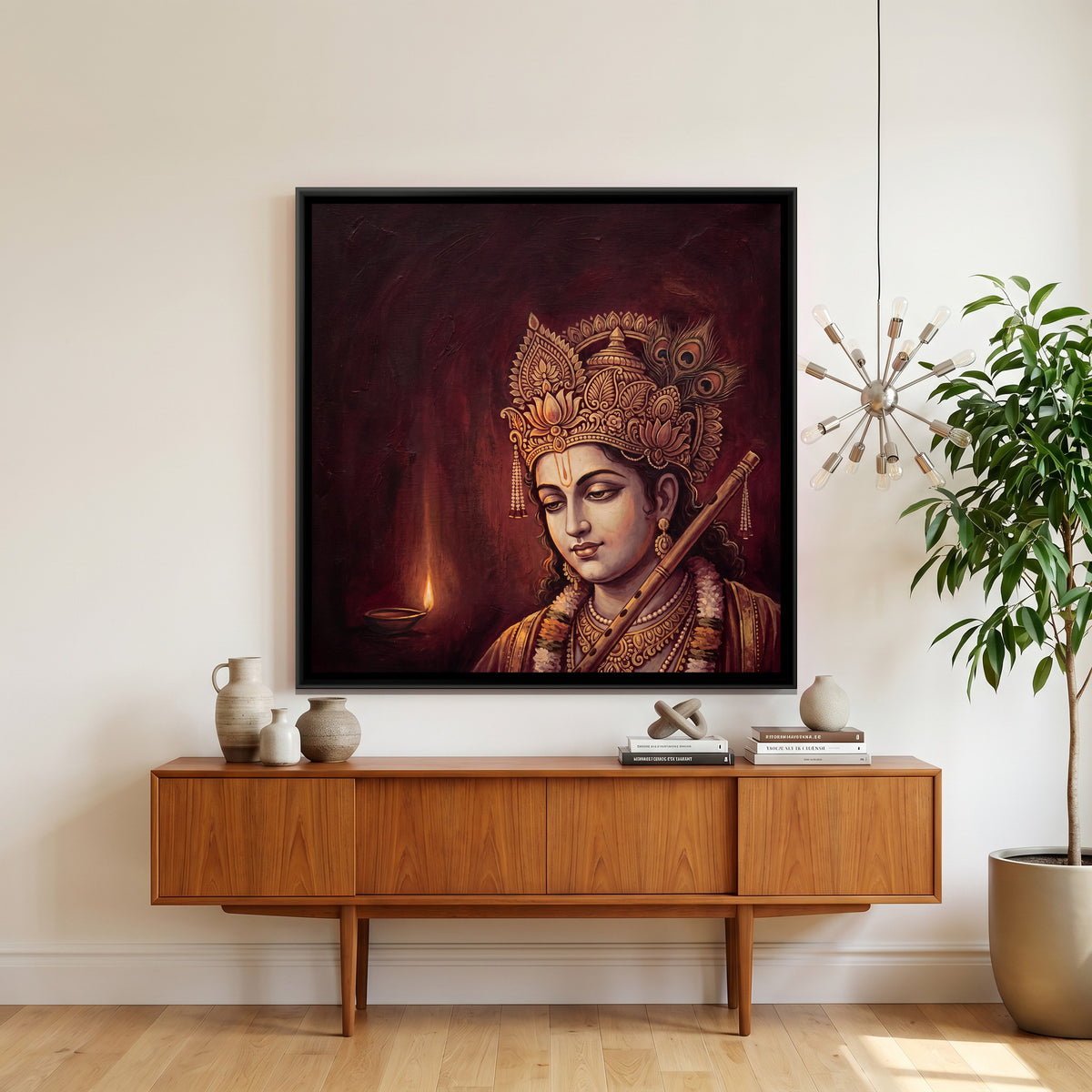 Shri Krishna — canvas art shown in a styled room