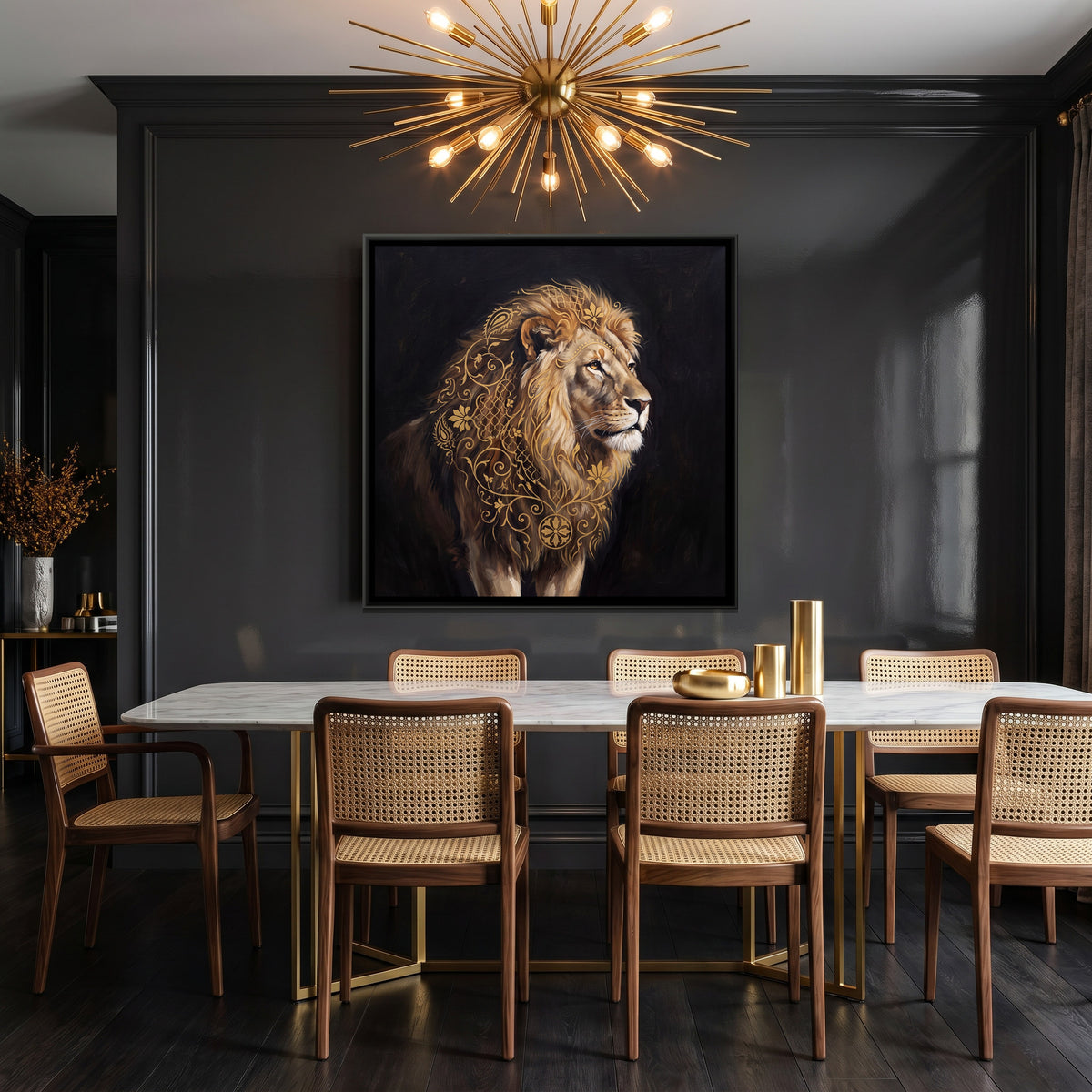 Lion — canvas art shown in a styled room