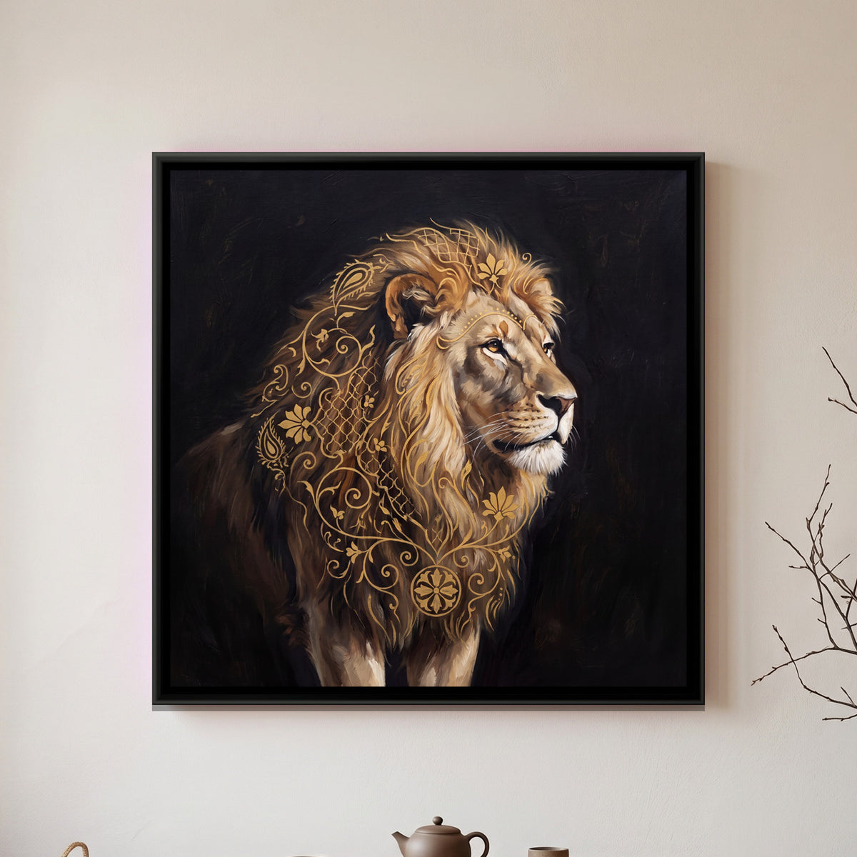 Lion — framed canvas art hung on a wall