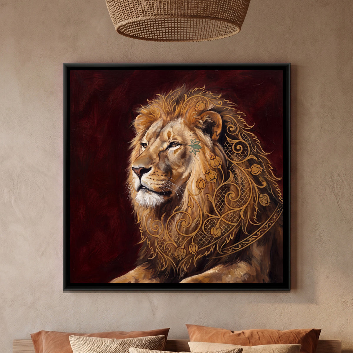 Lion — framed canvas art hung on a wall