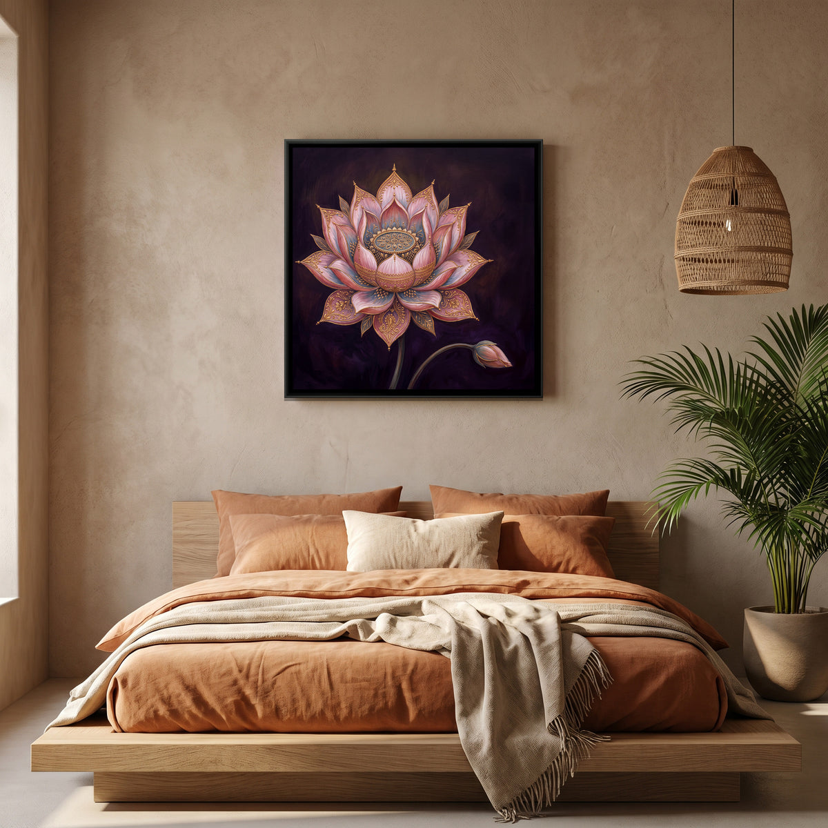 Lotus Flower — canvas art shown in a styled room