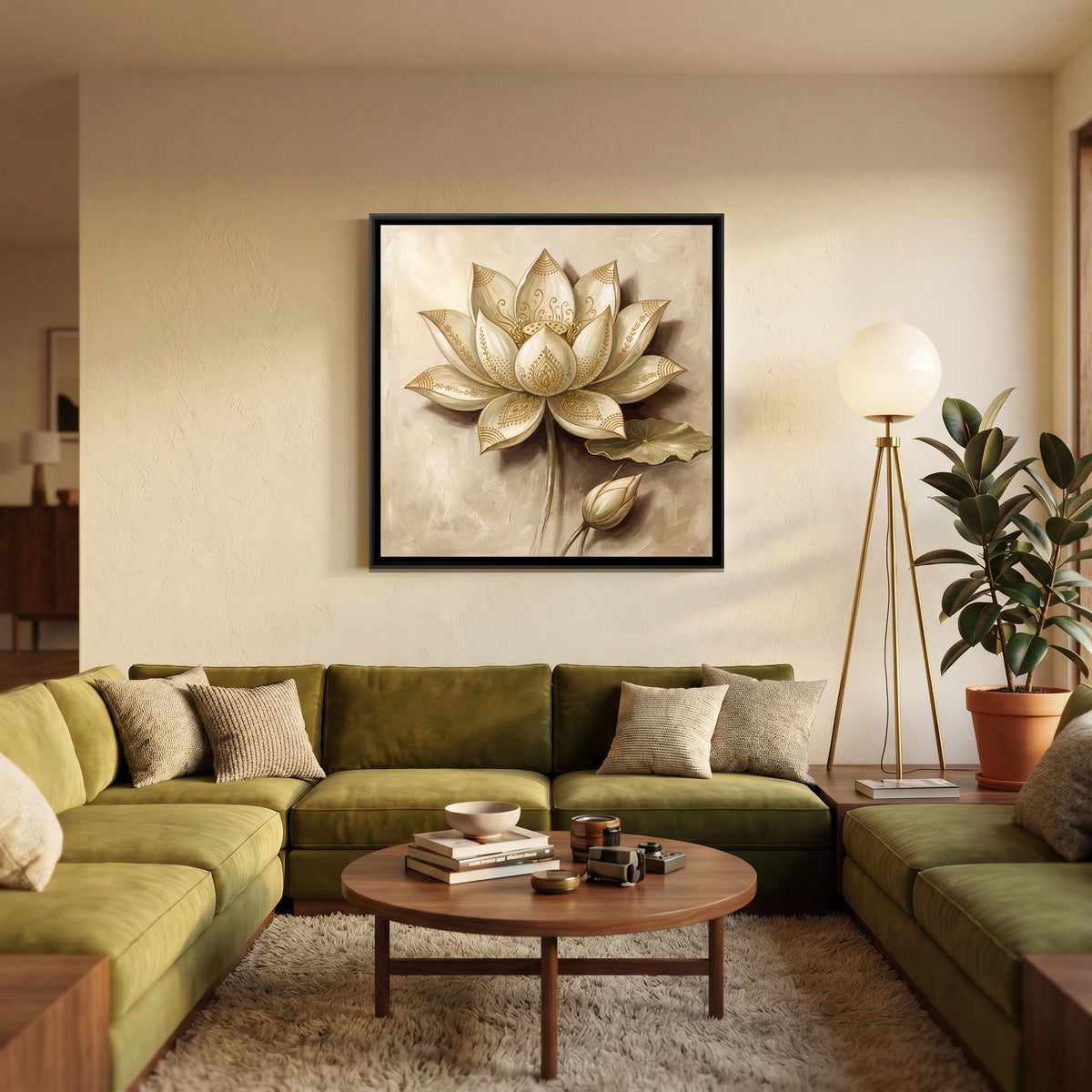 Lotus Flower — canvas art shown in a styled room