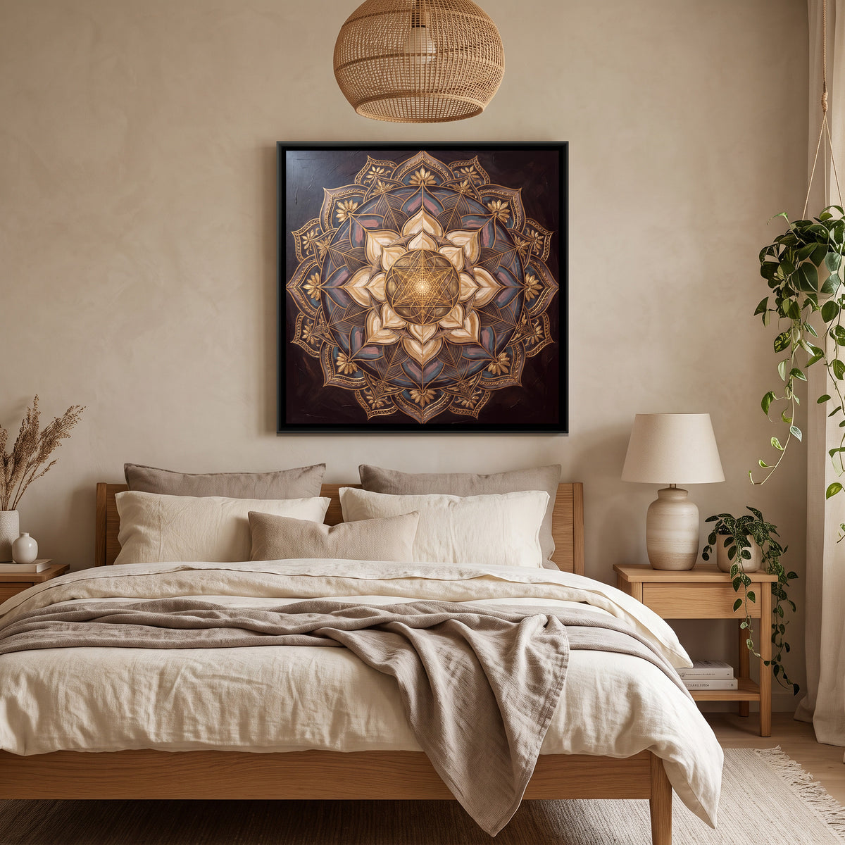 Lotus Mandala — canvas art shown in a second room setting