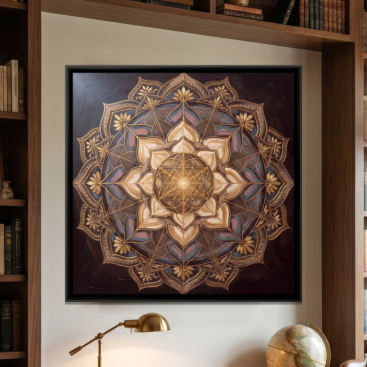 Lotus Mandala — framed canvas art hung on a wall