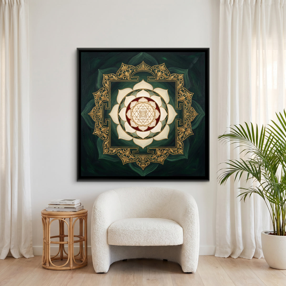 Lotus Mandala — canvas art shown in a second room setting
