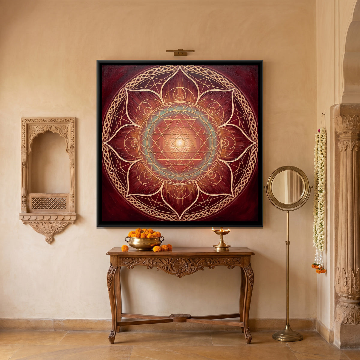 Lotus Mandala — canvas art shown in a second room setting