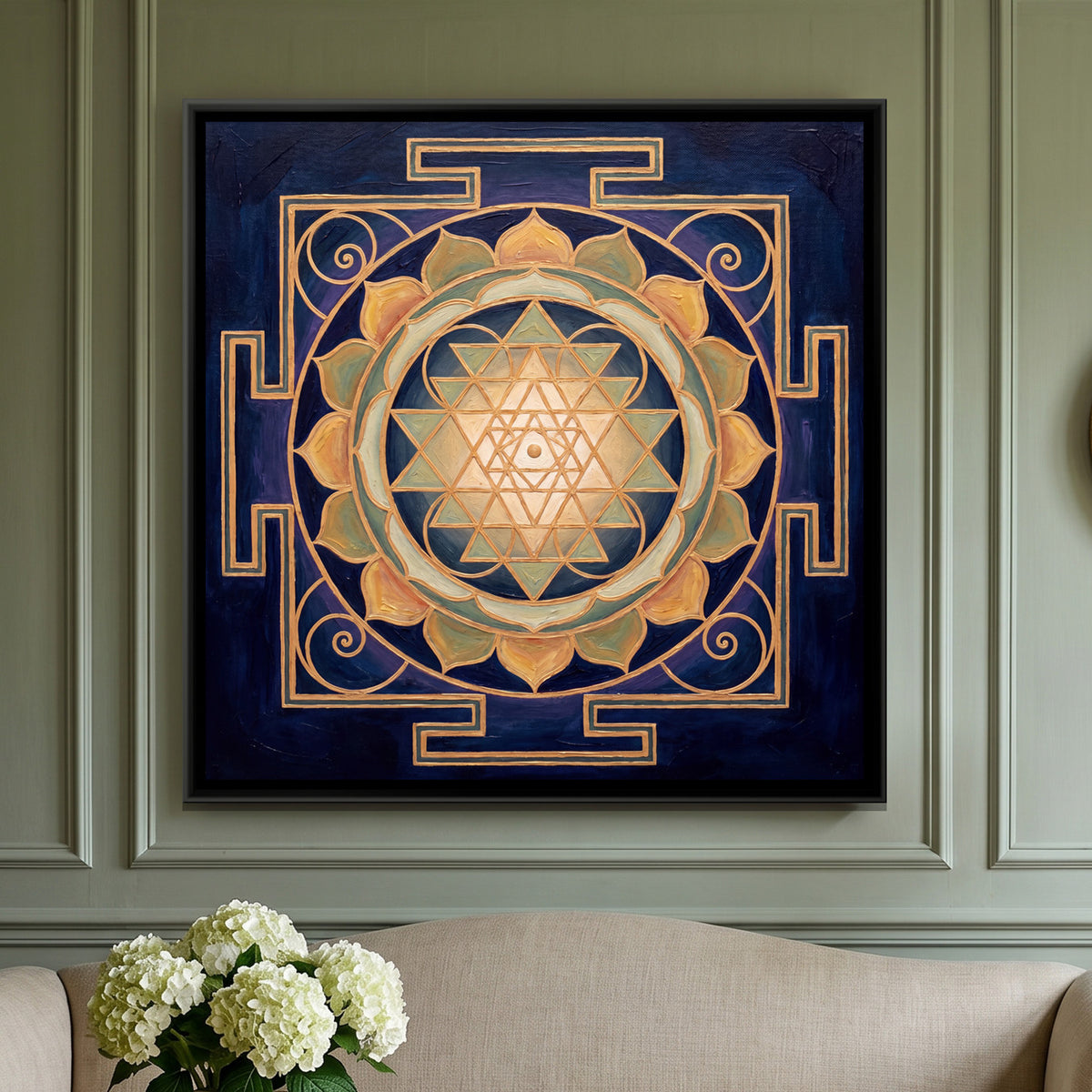 Lotus Mandala — framed canvas art hung on a wall