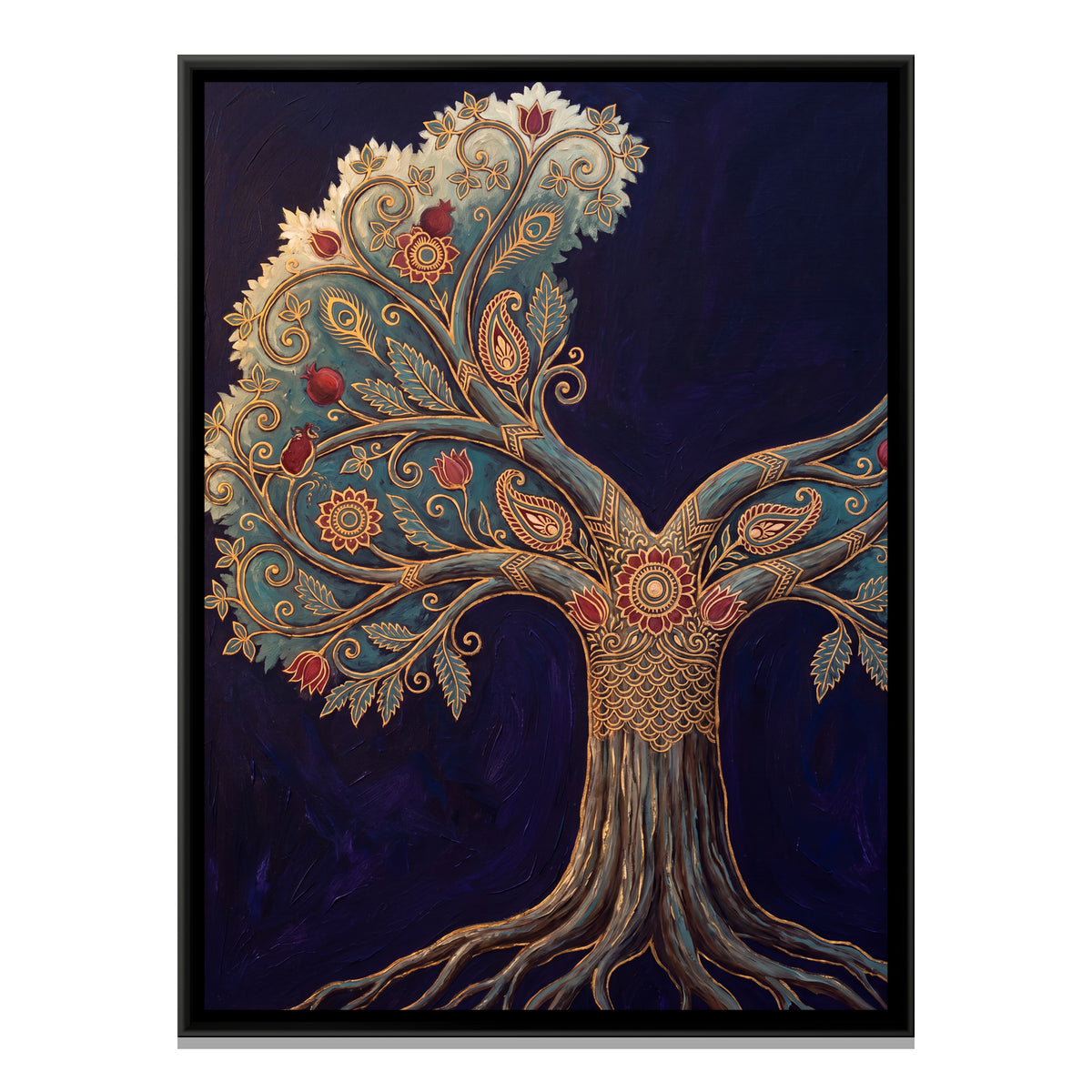 Kalamkari Tree of Life — framed canvas print, front view