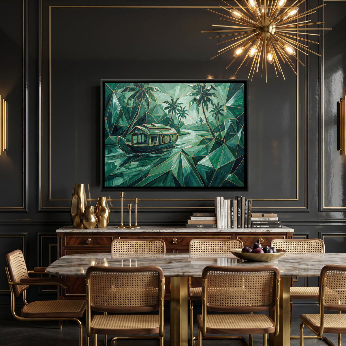 Kerala Backwaters — canvas art shown in a second room setting