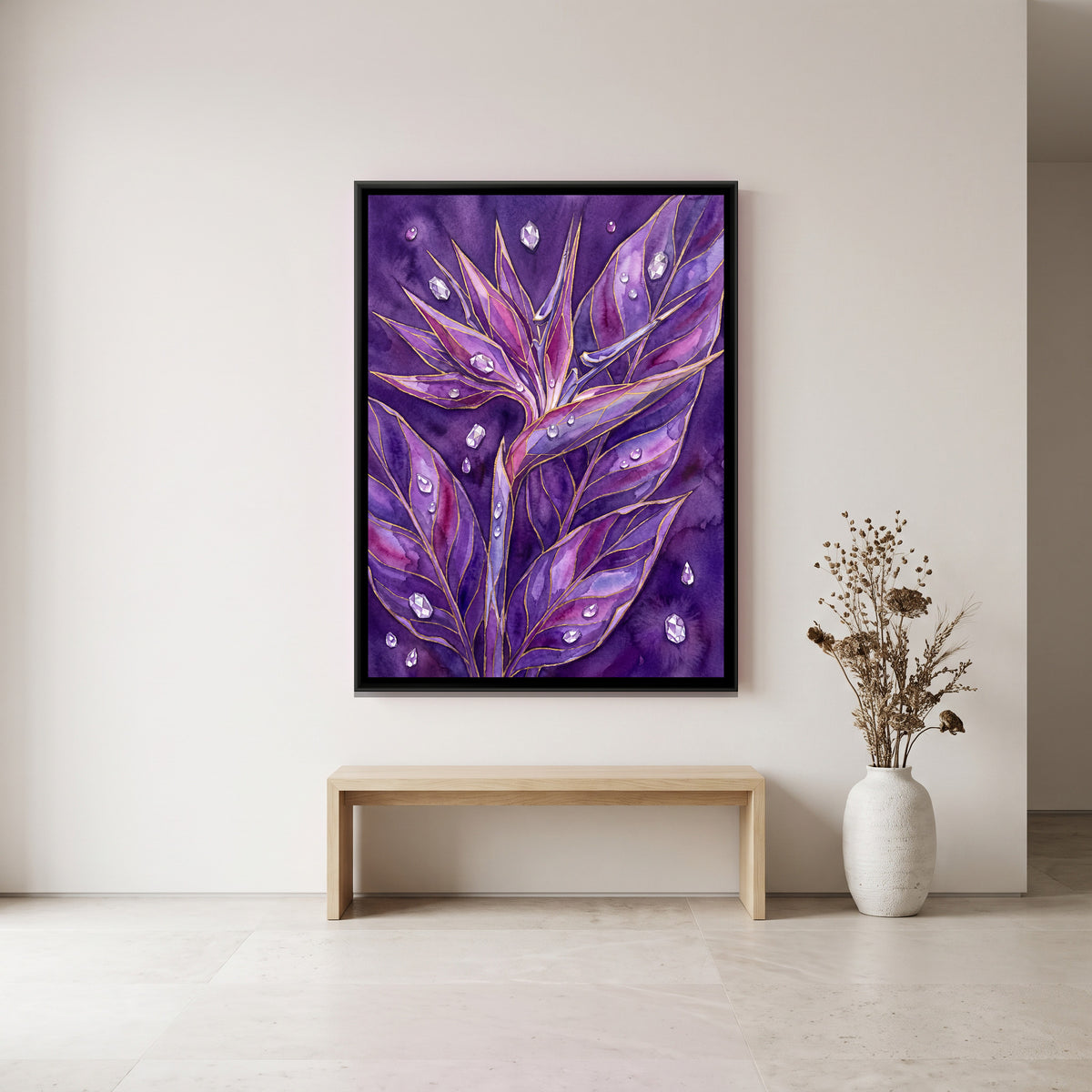 Bird of Paradise Flower — canvas art shown in a styled room