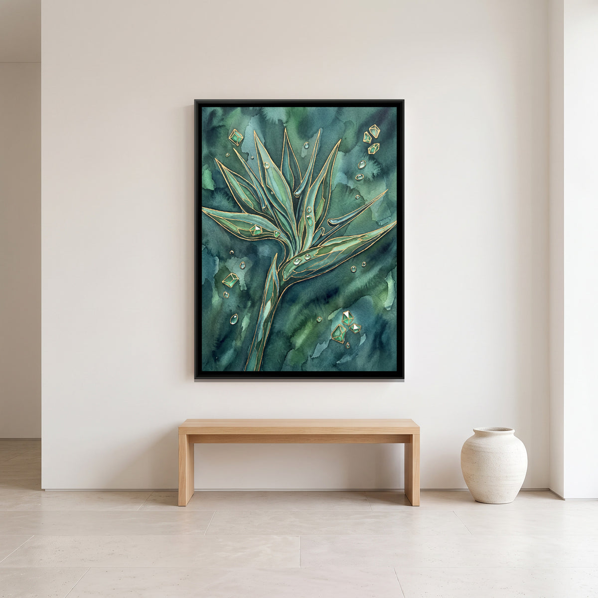Bird of Paradise Flower — canvas art shown in a second room setting