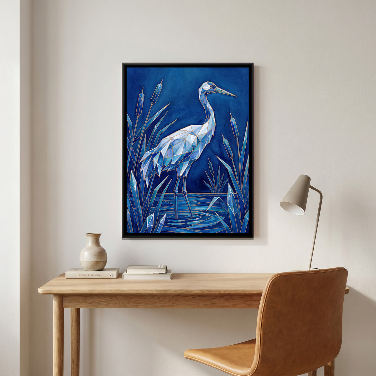 Crane — canvas art shown in a second room setting