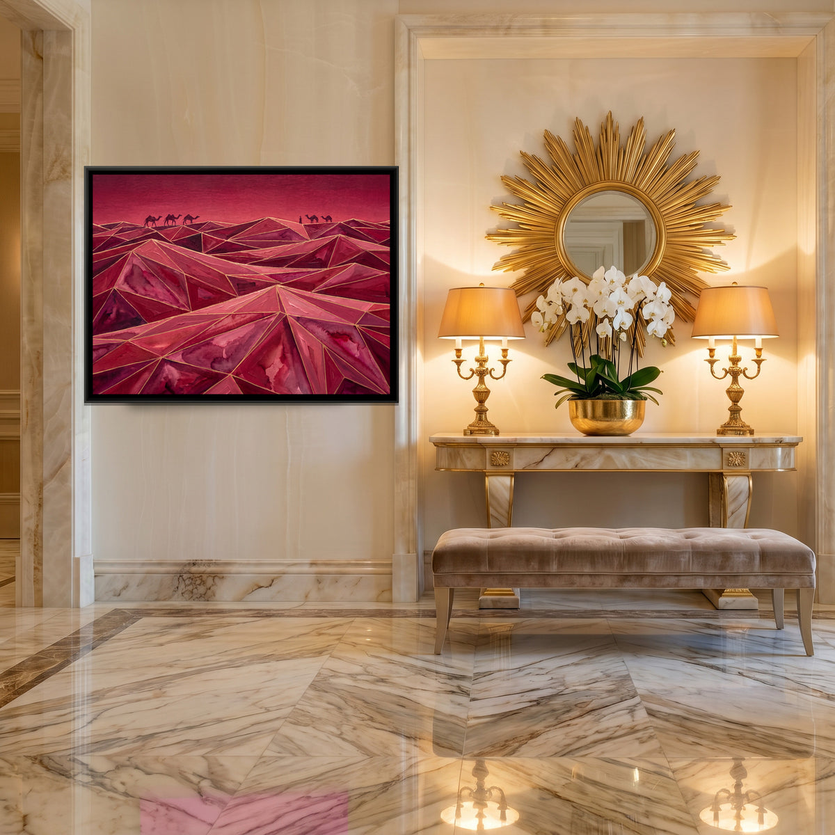 Rajasthan Dunes — canvas art shown in a styled room
