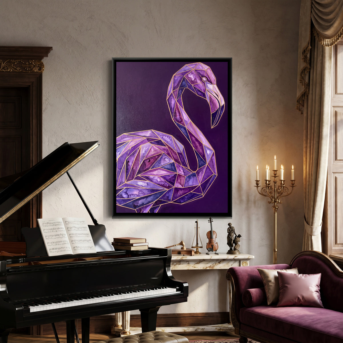 Flamingo — canvas art shown in a second room setting