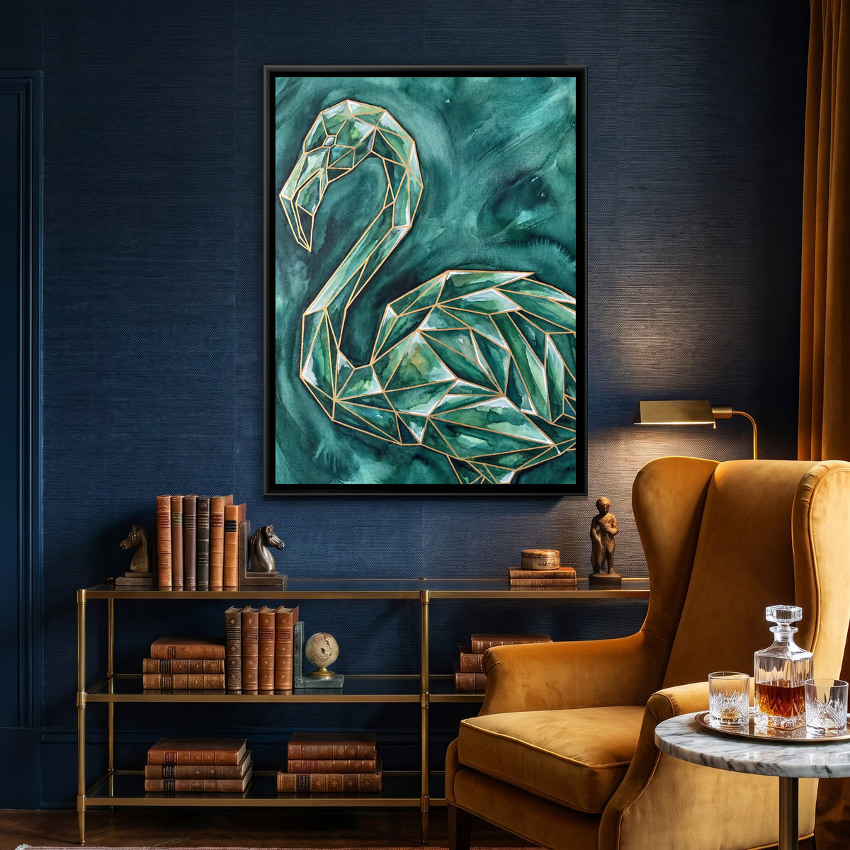 Flamingo — canvas art shown in a styled room