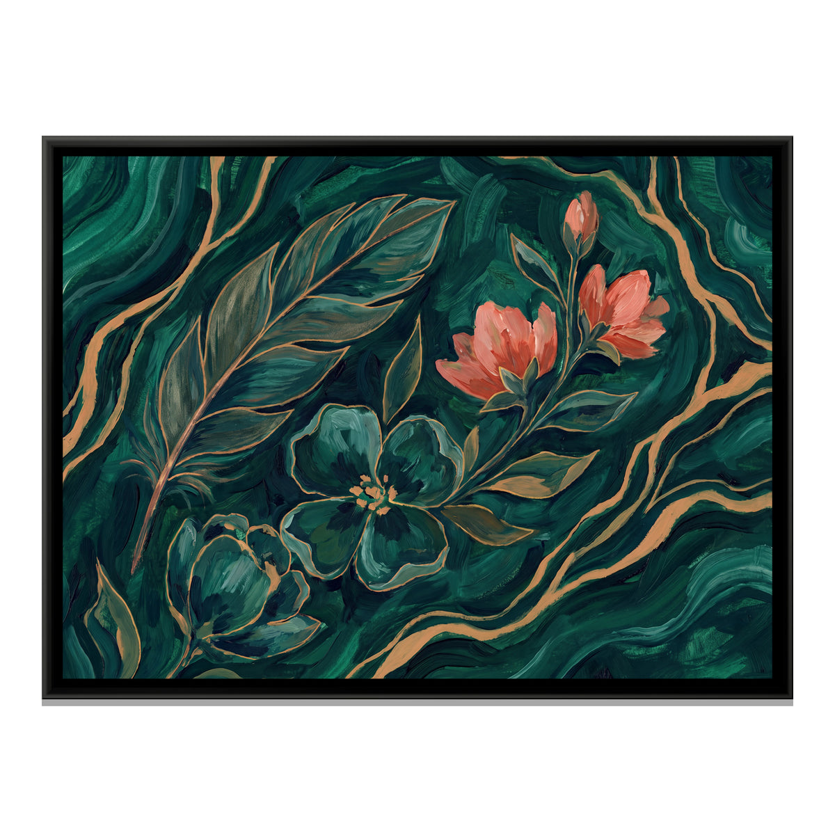 Feather and Flowers — framed canvas print, front view