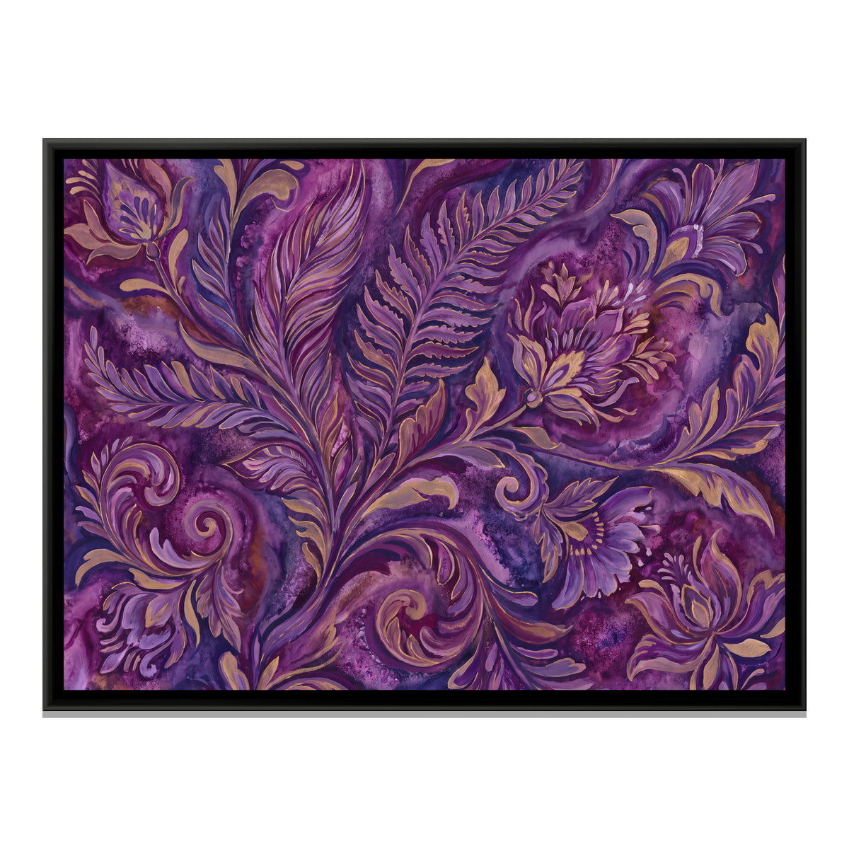 Ferns and Flowers — framed canvas print, front view