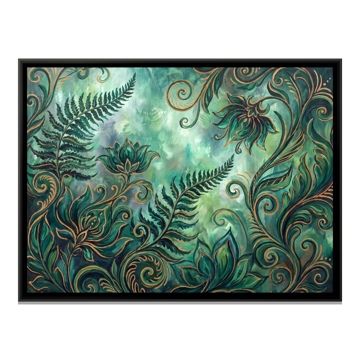 Ferns and Flowers — framed canvas print, front view