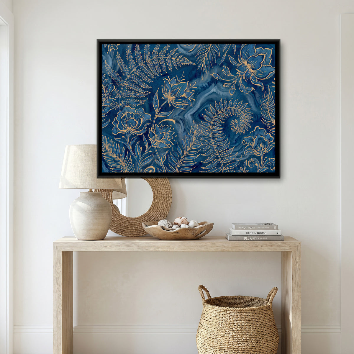 Ferns and Flowers — canvas art shown in a styled room