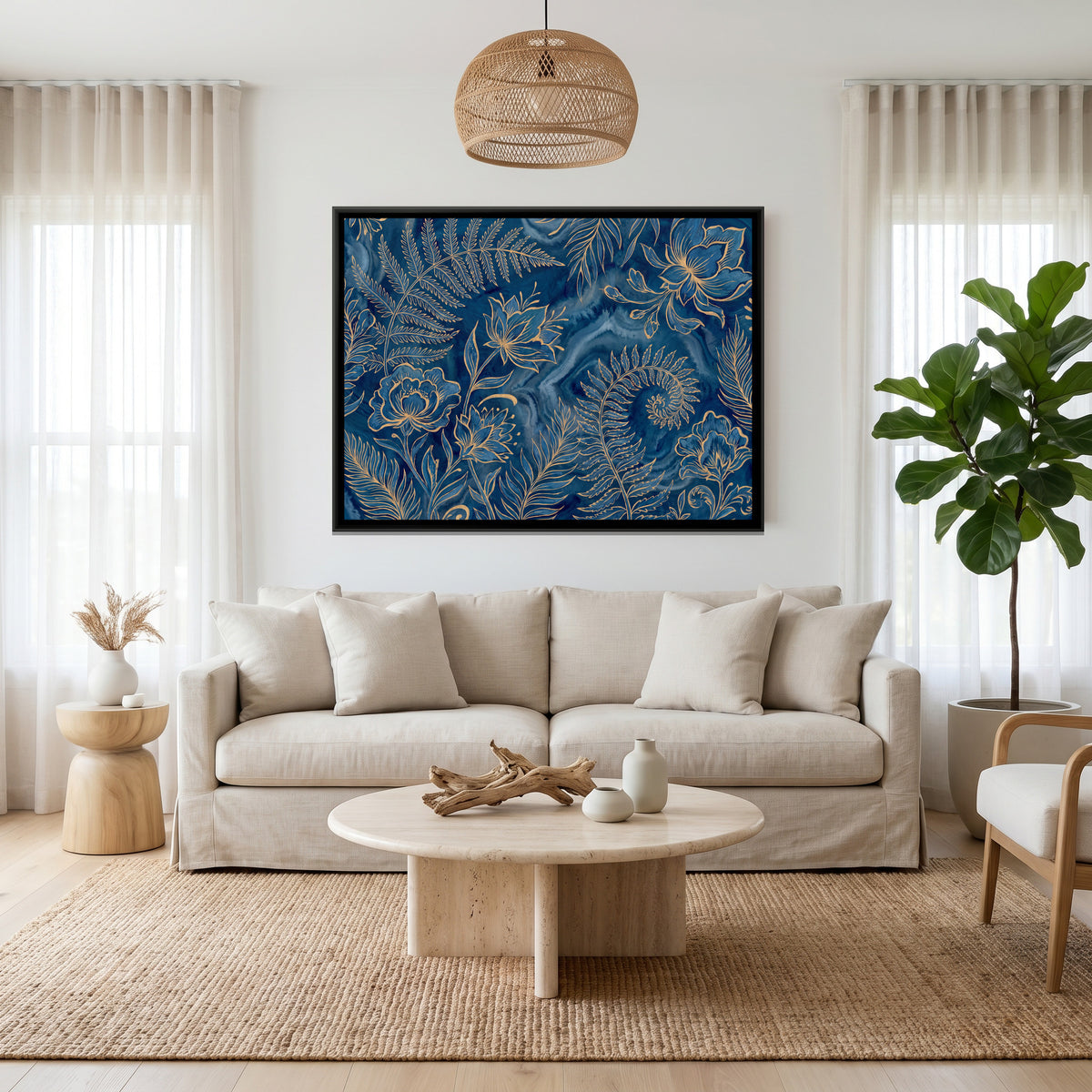 Ferns and Flowers — canvas art shown in a second room setting