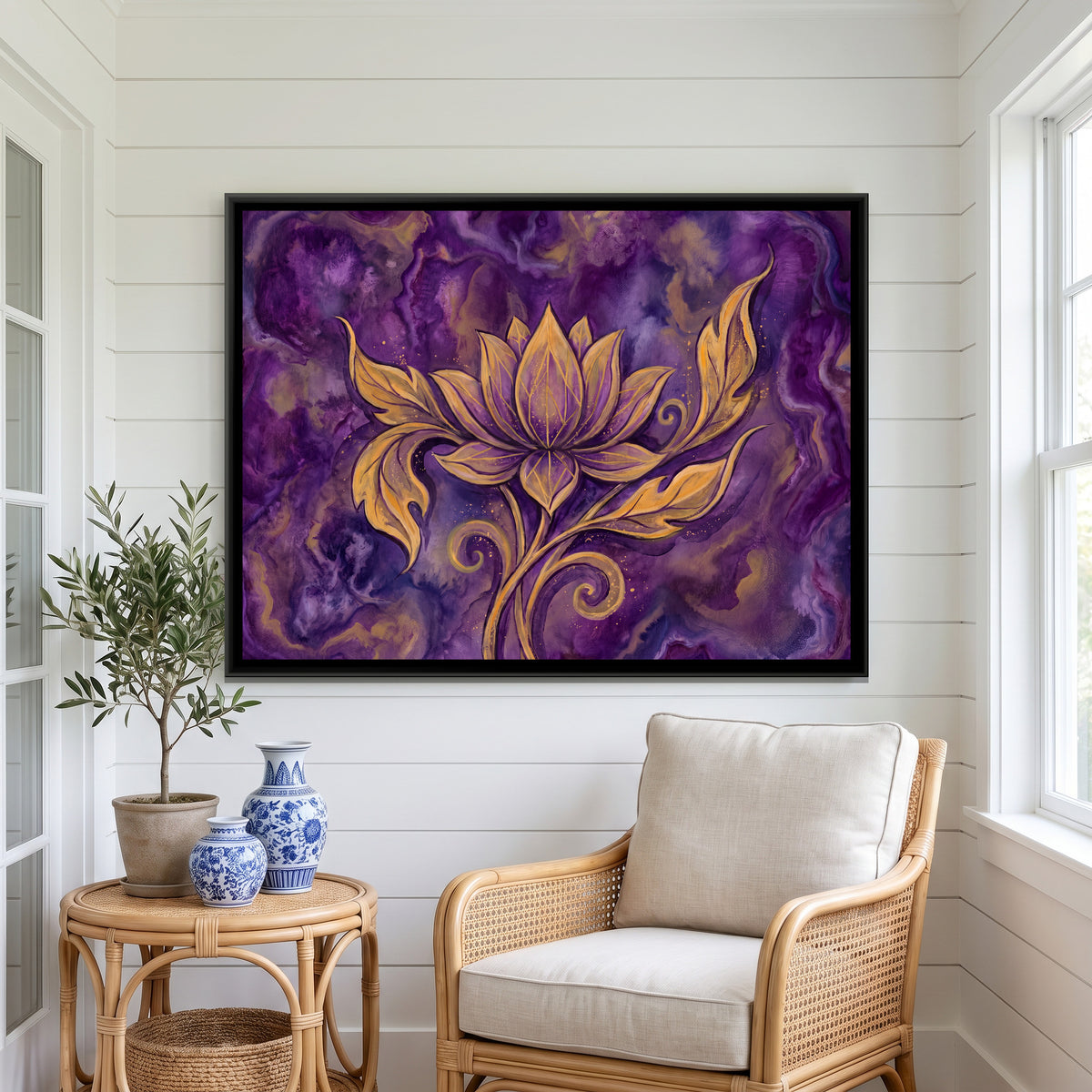 Lotus — canvas art shown in a second room setting