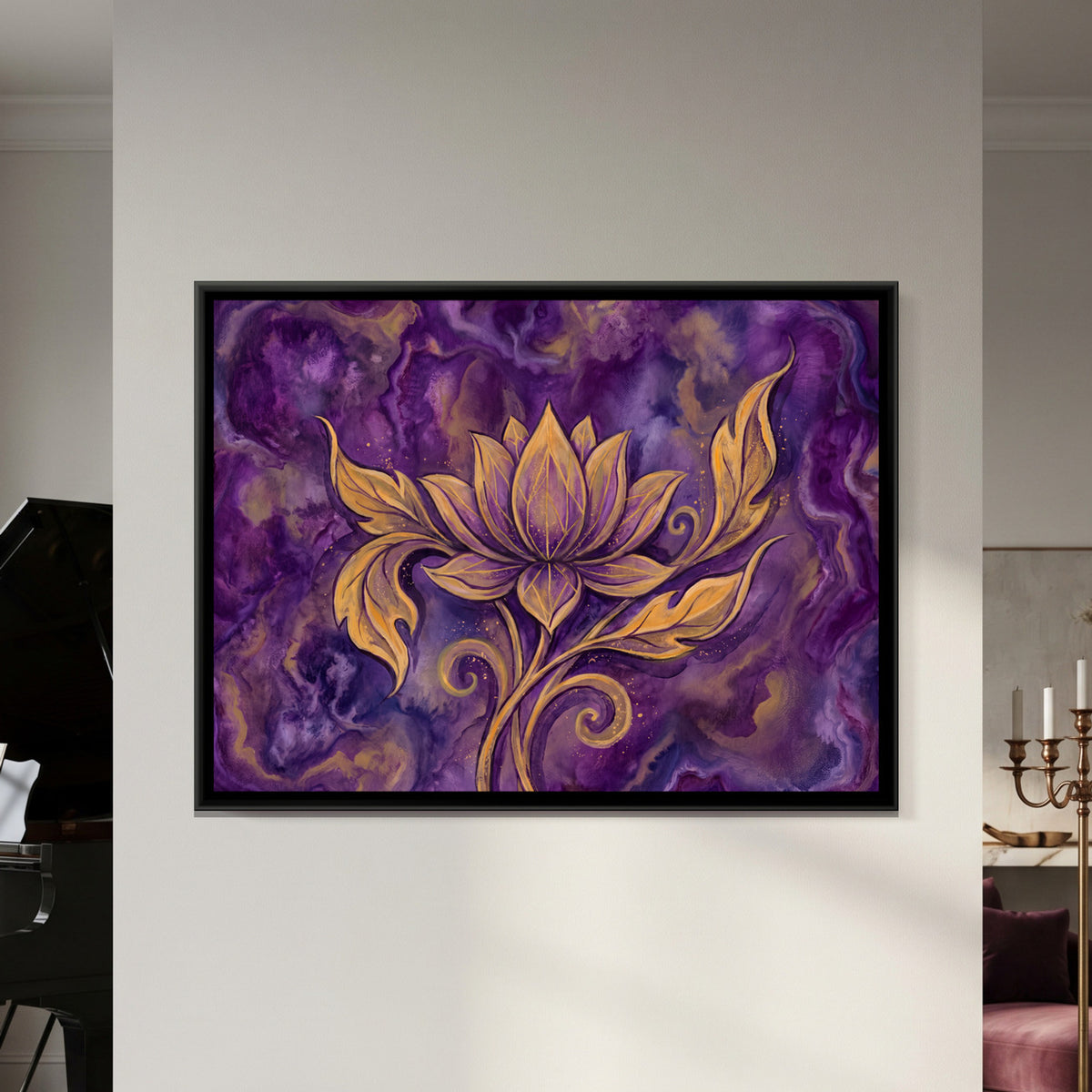 Lotus — framed canvas art hung on a wall
