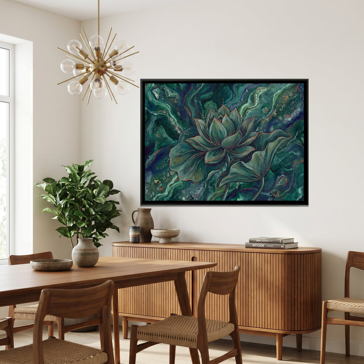 Lotus — canvas art shown in a styled room