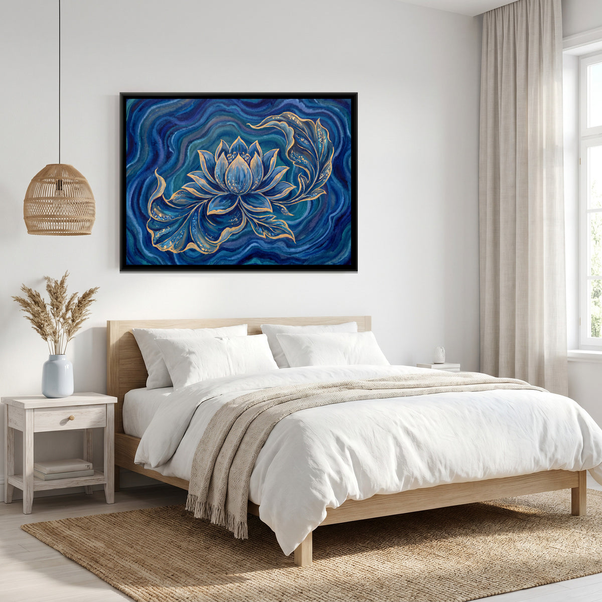 Lotus — canvas art shown in a second room setting