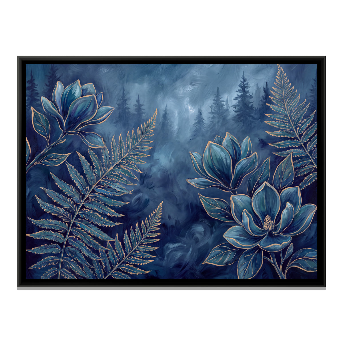 Magnolia and Ferns — framed canvas print, front view