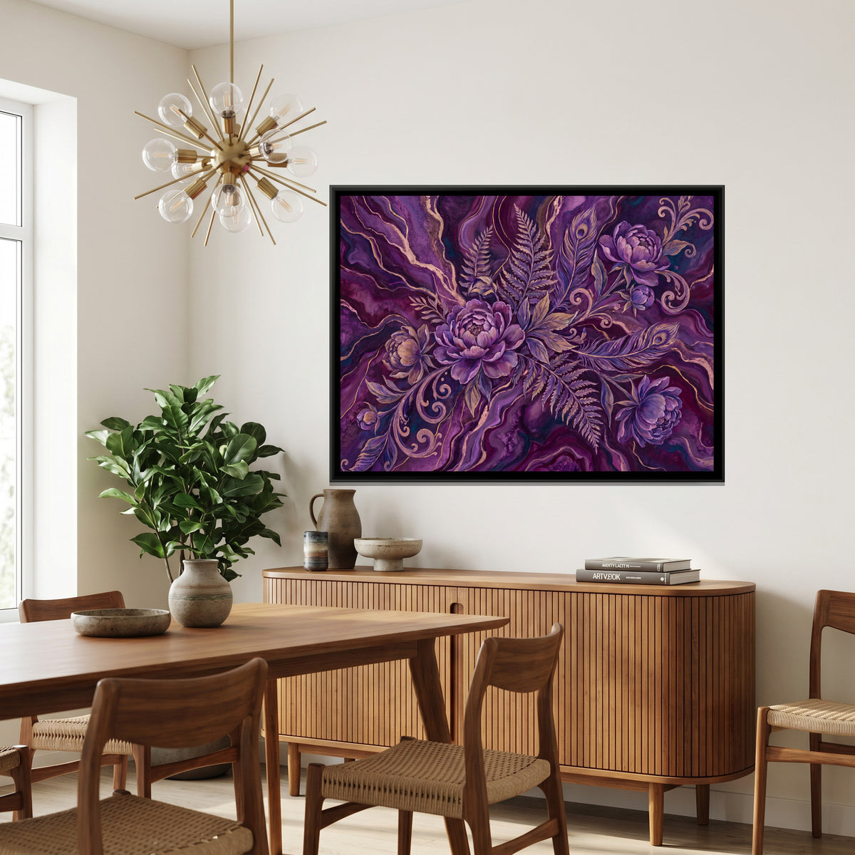 Peonies on Marble — canvas art shown in a styled room