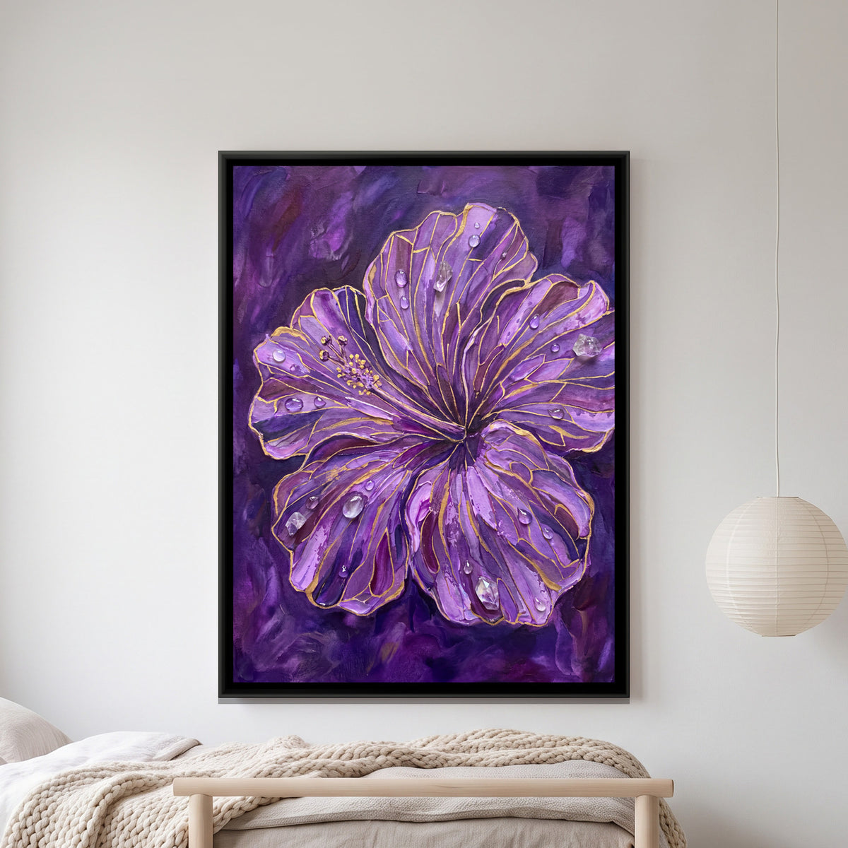 Hibiscus — framed canvas art hung on a wall