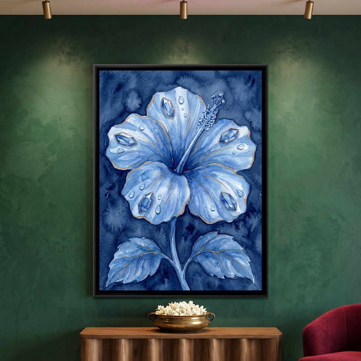 Hibiscus — framed canvas art hung on a wall
