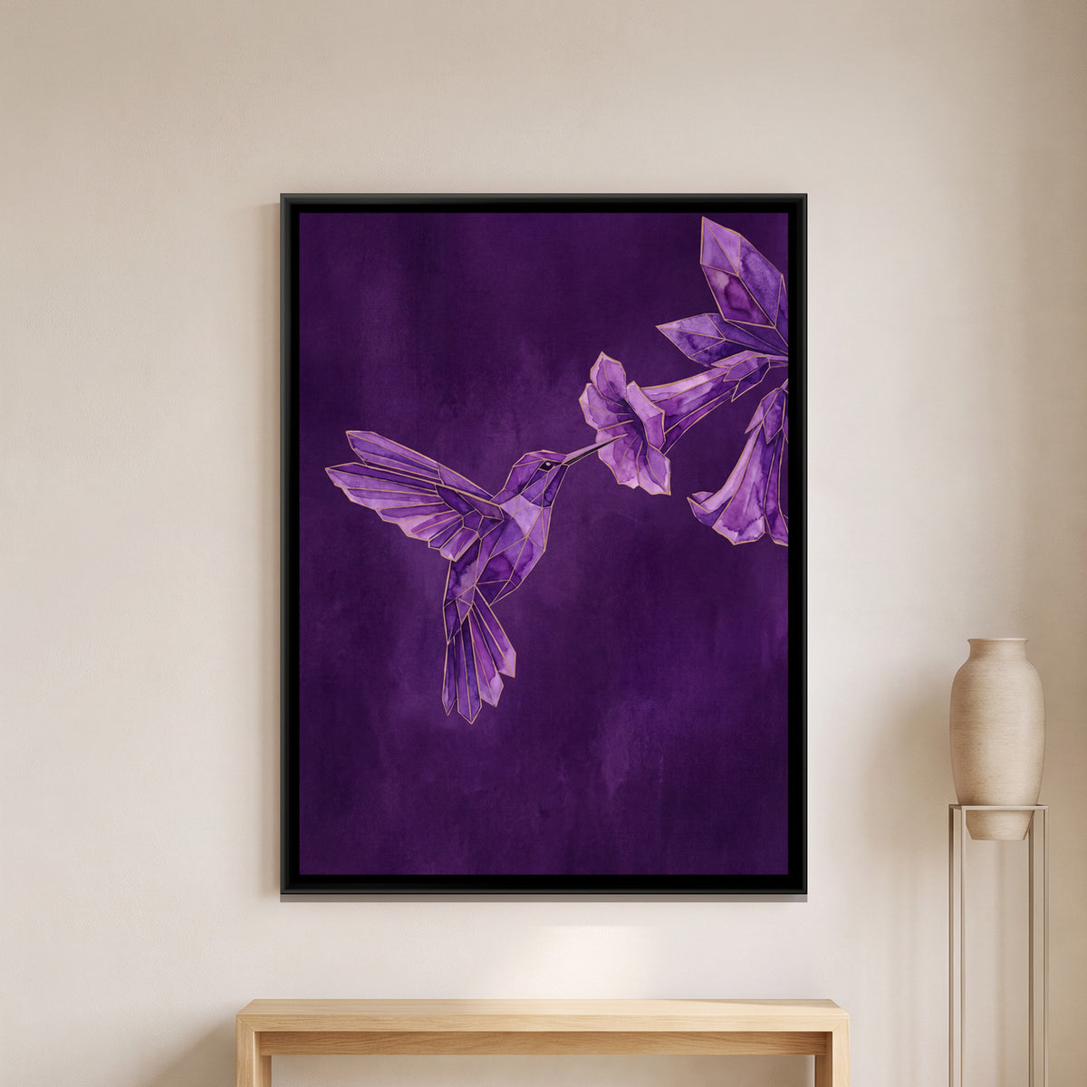 Hummingbird — framed canvas art hung on a wall