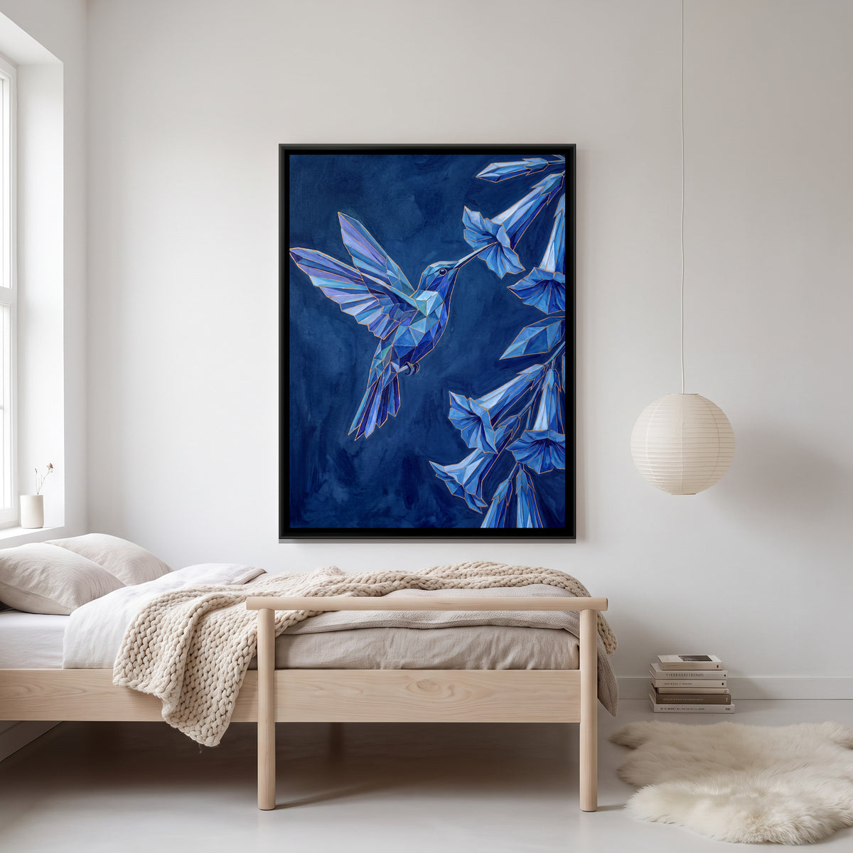 Hummingbird — canvas art shown in a styled room