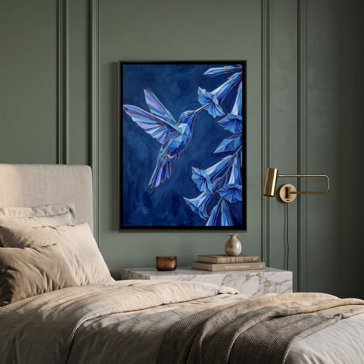 Hummingbird — canvas art shown in a second room setting