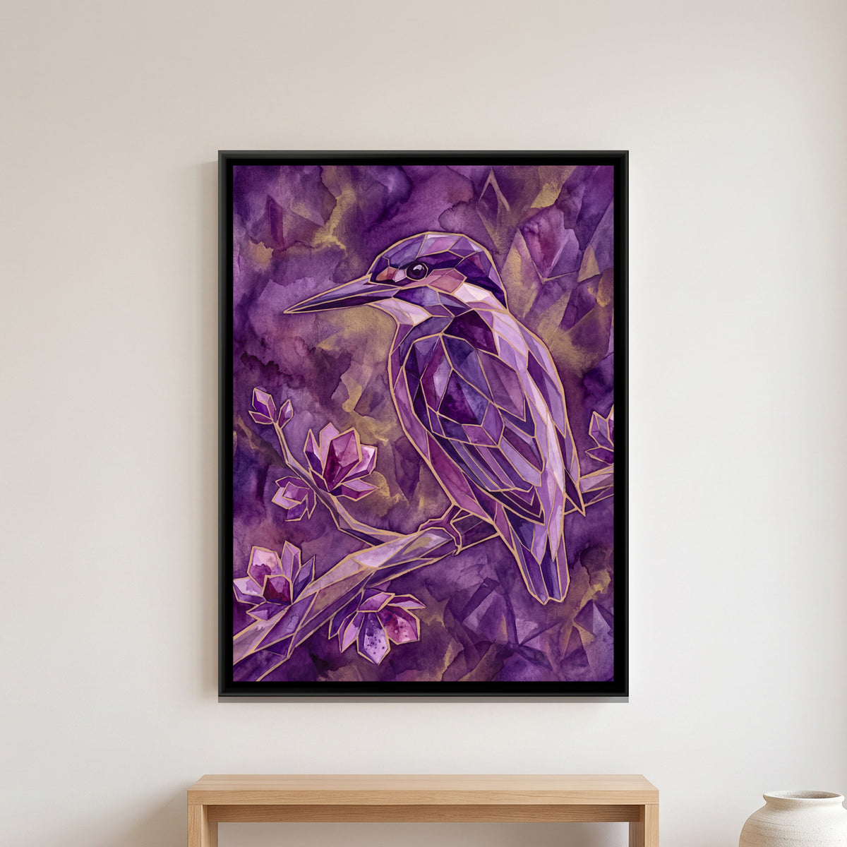 Kingfisher — framed canvas art hung on a wall
